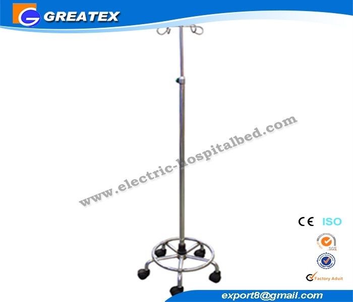 Adjustable Stainless Steel Hospital Mobile IV Pole Stand / IV Drip Pole